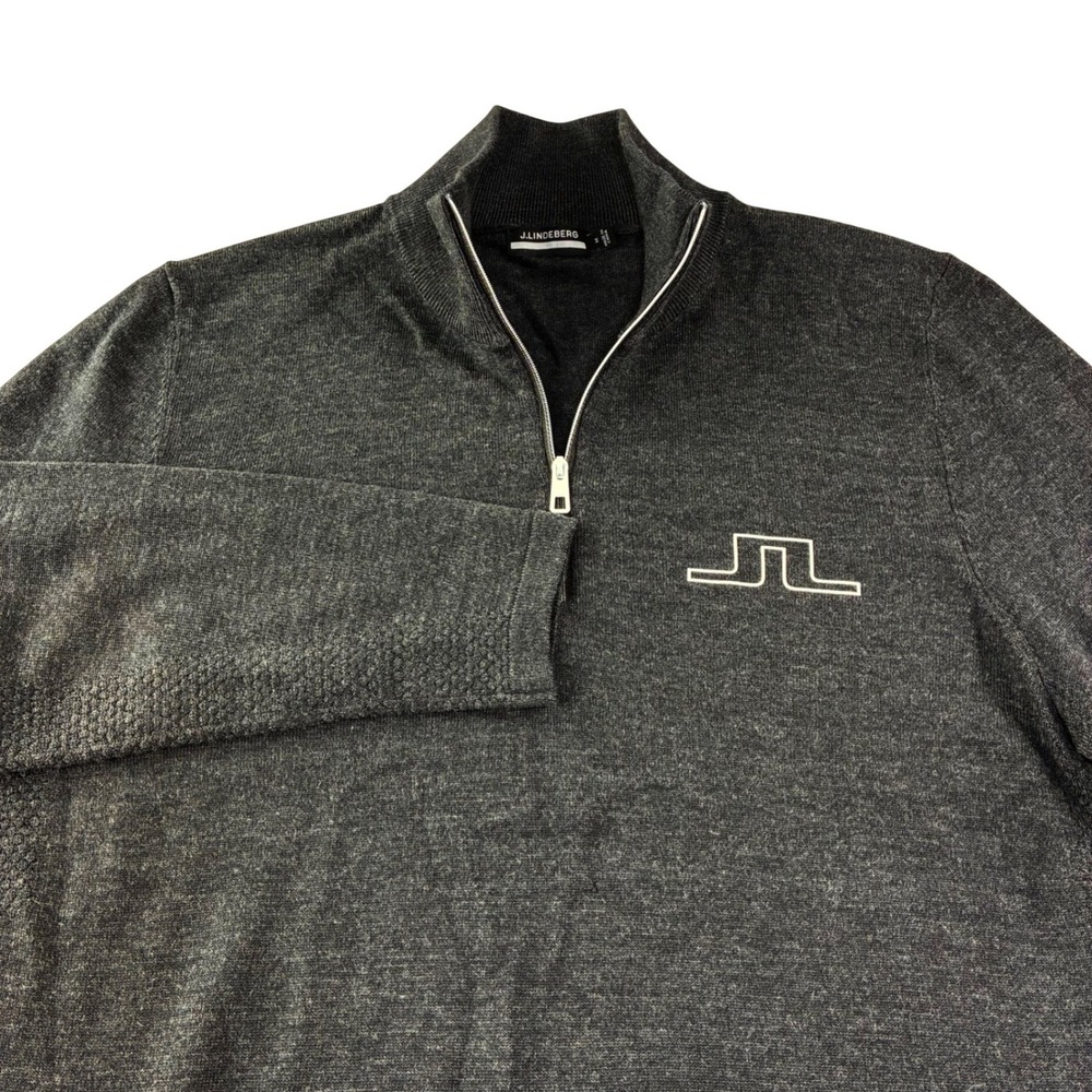 J.Lindeberg Max Zipped Golf Sweater Mens M Dark Grey 100% Merino Wool‎ Gorpcore